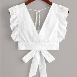 Boho ruffle tie back crop top